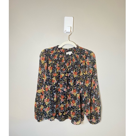 LOFT • Floral Smocked Blouse Long Sleeve Lightweight Top Sz Small Petite Classy - Picture 1 of 11